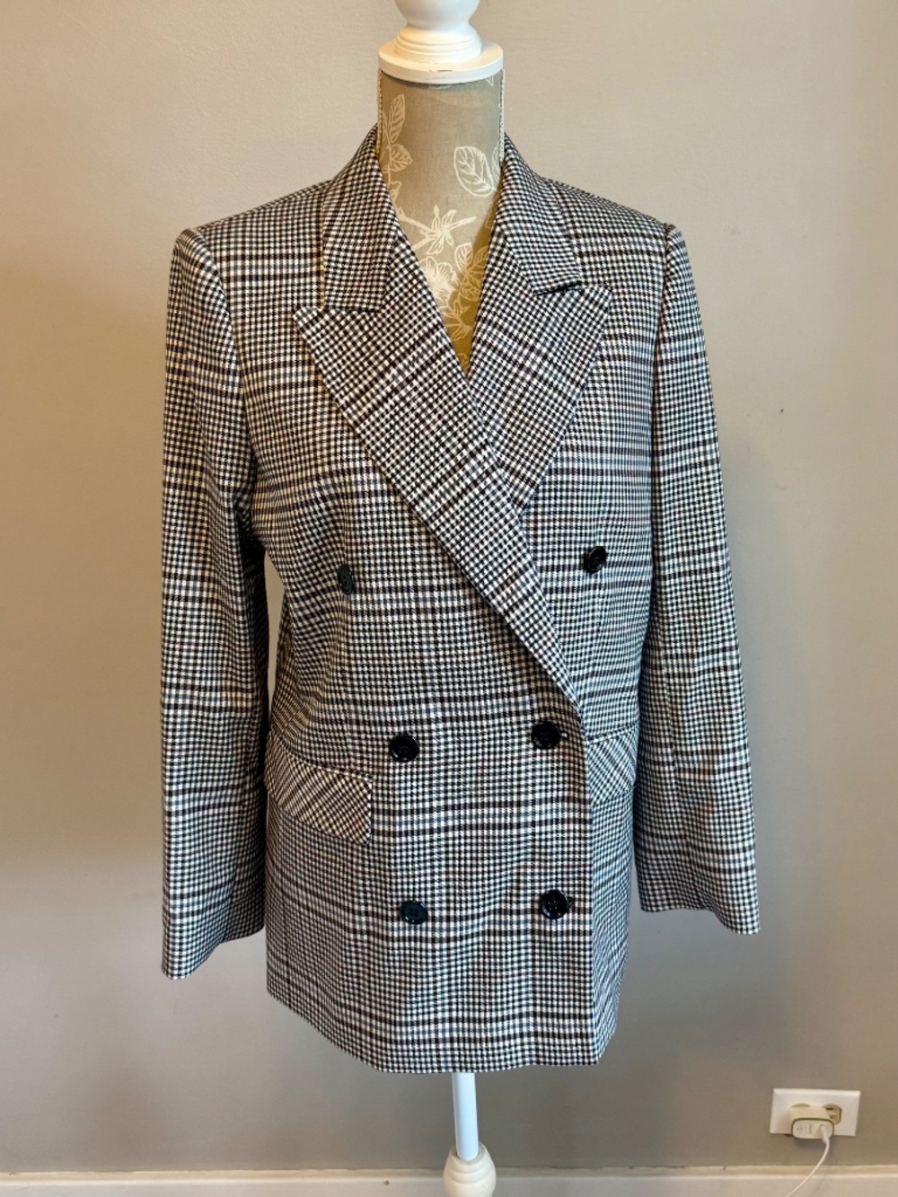 The Kooples NWT 100% Wool Glen Plaid Double Breasted Blazer US 6